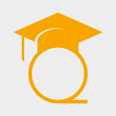 Quantum Talent icon - a mortarboard perched on a Q in golden yellow
